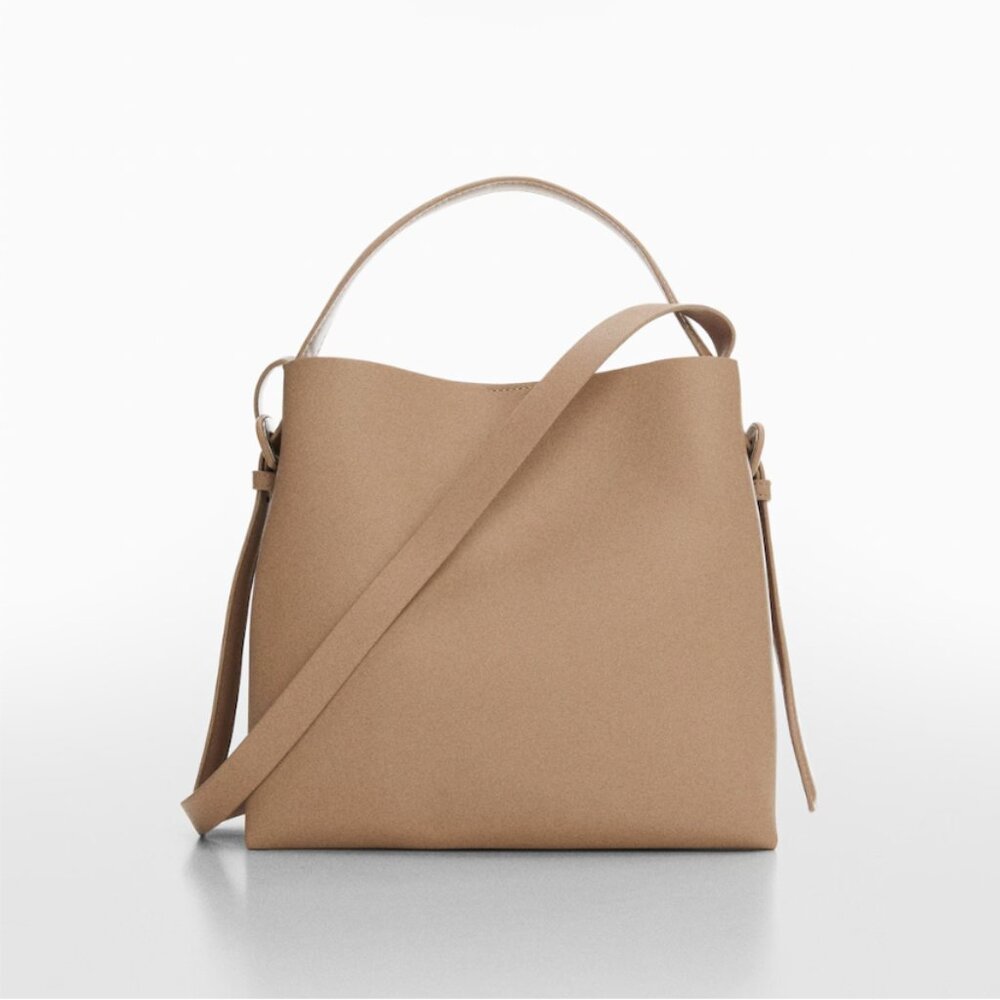 Mango Women's Medium Shopper Bag With Buckle Detail Light Pastel Brown